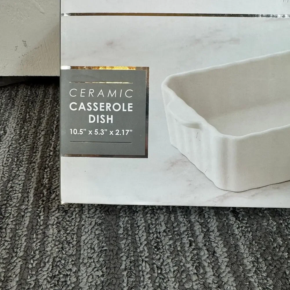 Tahari Home Ceramic Casserole Dish – 10.5” x 5.3” x 2.17” – White Stoneware